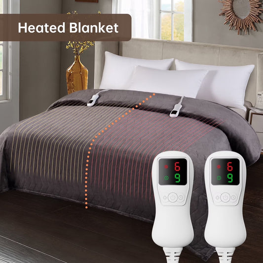 Heated Blanket Queen Size, Washable Heated Blanket Electric, Electric Blanket, Charcoal Gray, 84" X 90", Blanket Warmer Heating Blanket Heat Warming Blanket Electric Blanket Heater