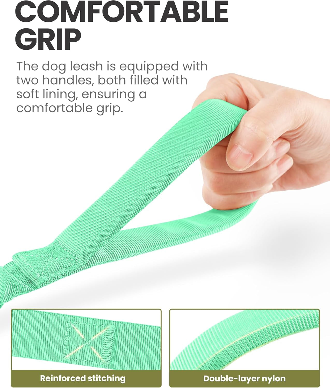 Bungee Dog Leash, Heavy Duty Dog Leash with Shock Absorption, 2 Padded Handles Training Leash, Improved Dog Safety and Comfort (Green, 4 FT)
