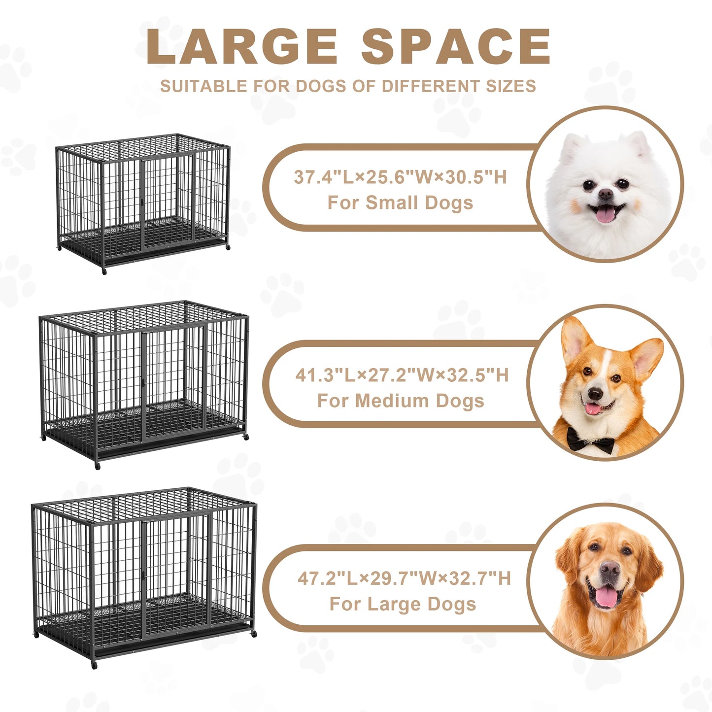 48 Inch Heavy Duty Metal Dog Crate for Large Dogs with Removabletray, Double Door, Extra Large Dog Kennel for Yard Indoor Outdoor