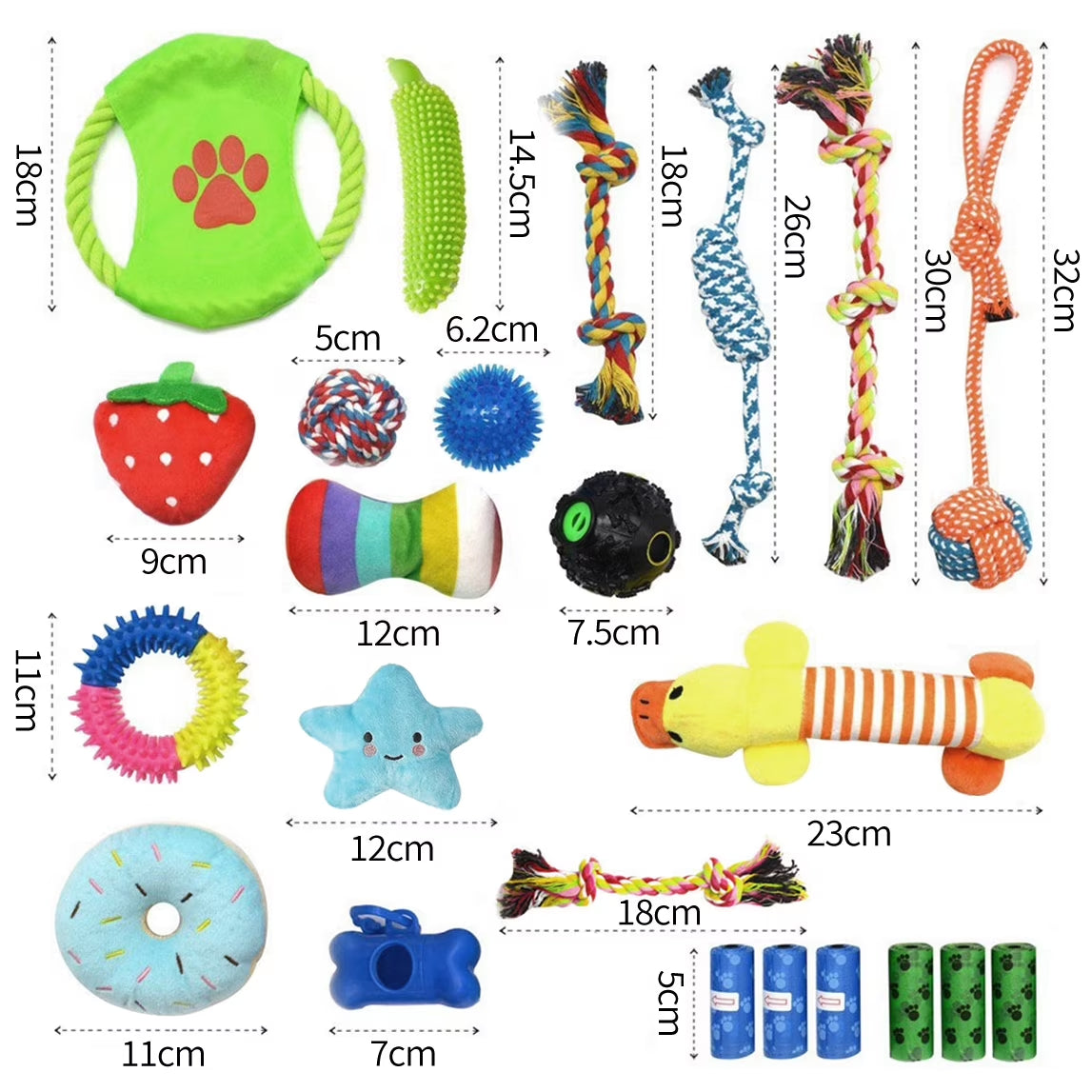 Dog Toys 23 Pack for Fun and Teeth Cleaning, Puppy Chew Toys Pack with Squeak Plush Toy,Squeaky Toy Balls,Tug of War and Rope Toys for Puppy to Small Dogs