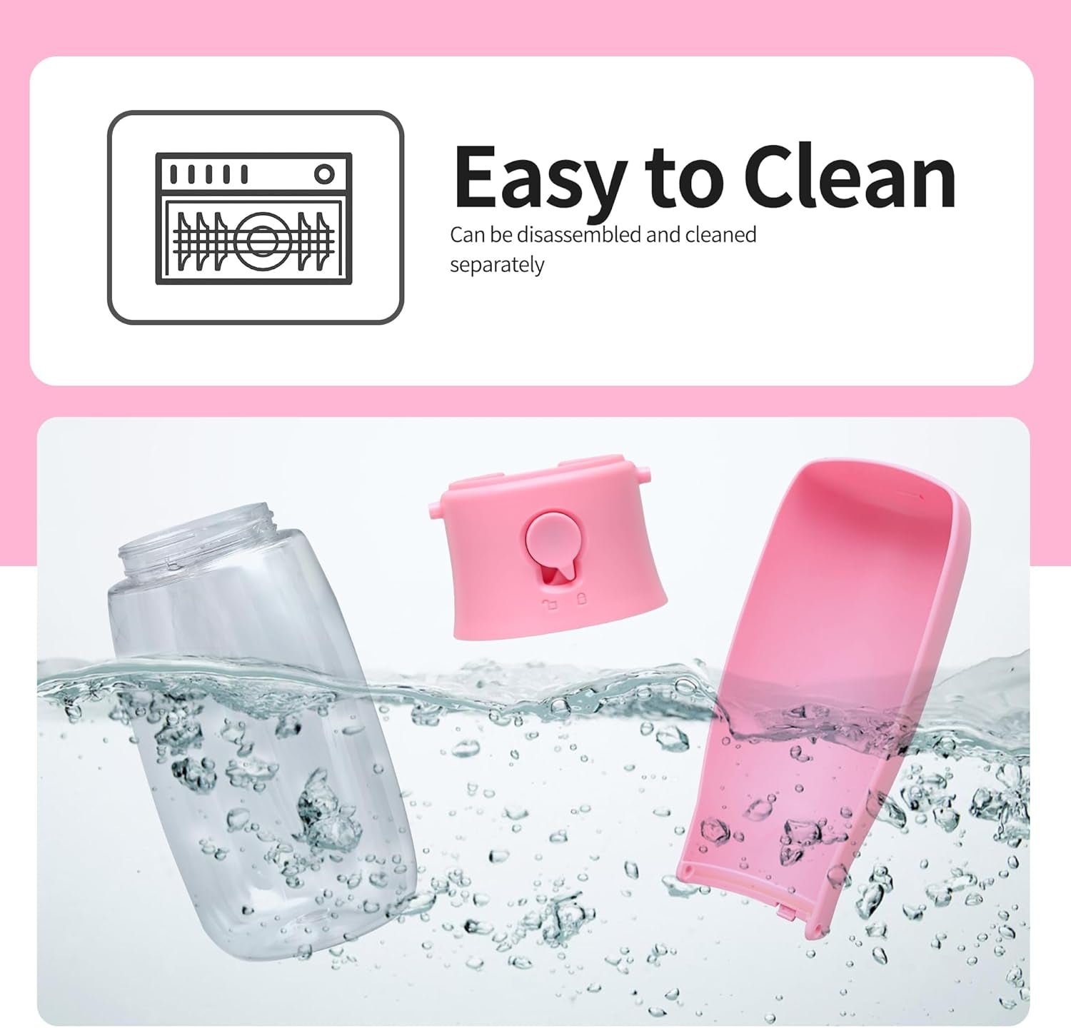 Dog Water Bottle, Leak Proof Portable Puppy Water Dispenser, Travel Puppy Water Bowl, Foldable Transparent Dog Water Bottle for Pets Outdoor Walking, Hiking, Travel, Food Grade Plastic - 19Oz Pink