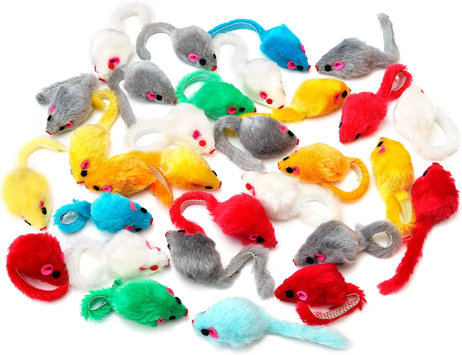 36PCS 4.1'' Furry Cat Toy Mice Rattle Small Mouse Kitten Interactive Play Assort