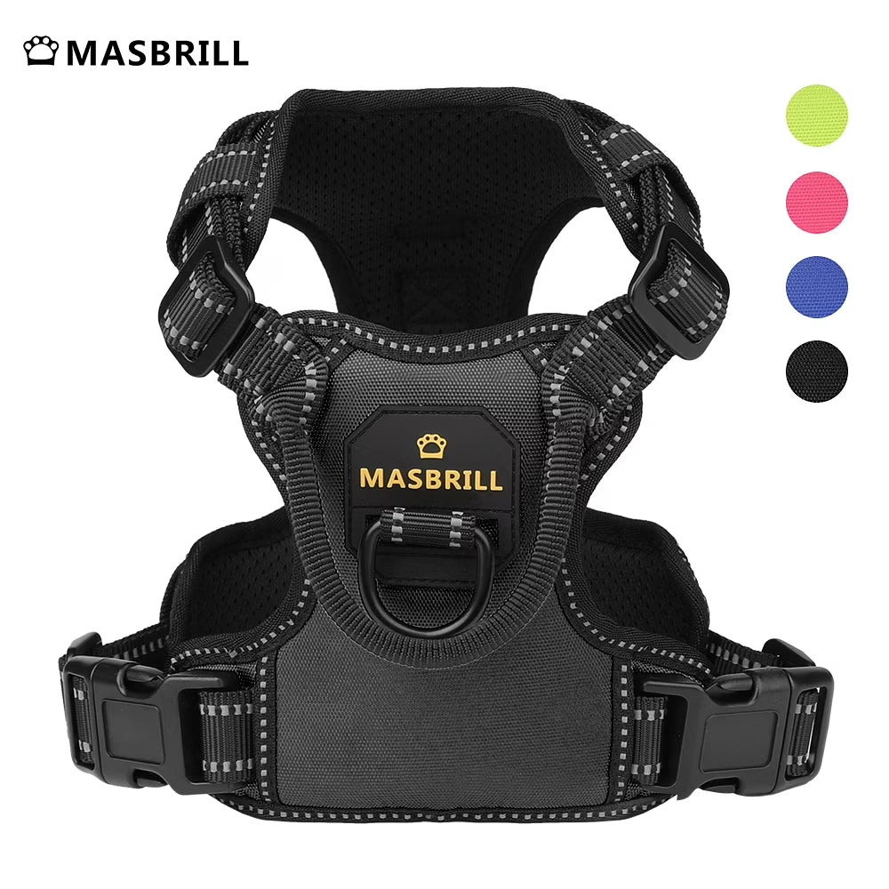 Reflective Dog Harness No Pull Dog Vest Harness with Handle, Breathable Padded Dog Chest Harness Adjustable for Medium Dog-Black M