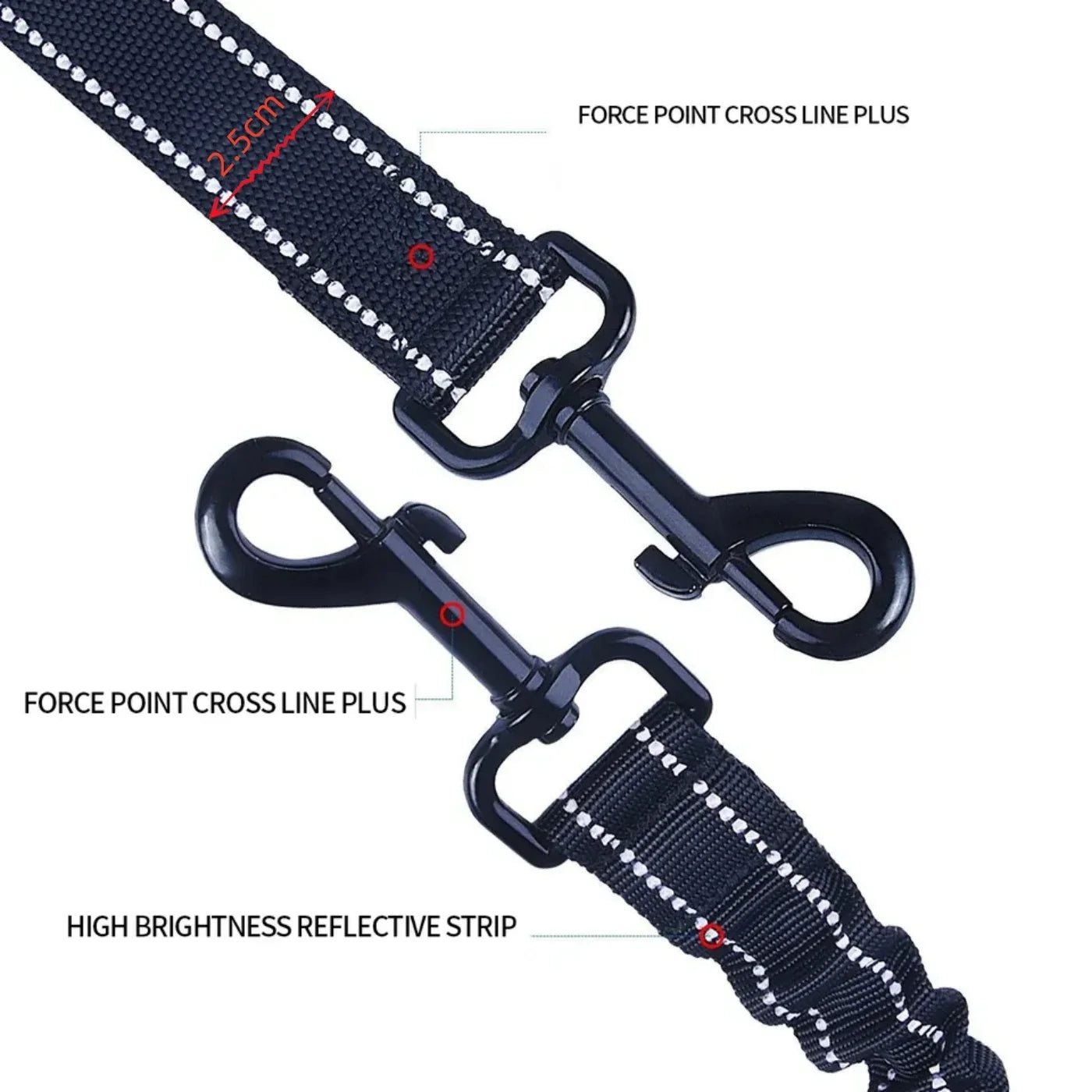 Dual Dog Leash, Double Dog Leash, 360 Swivel No Tangle Walking Leash, Shock Absorbing Bungee for Two Dogs, Black, Large (25-120 Lbs)