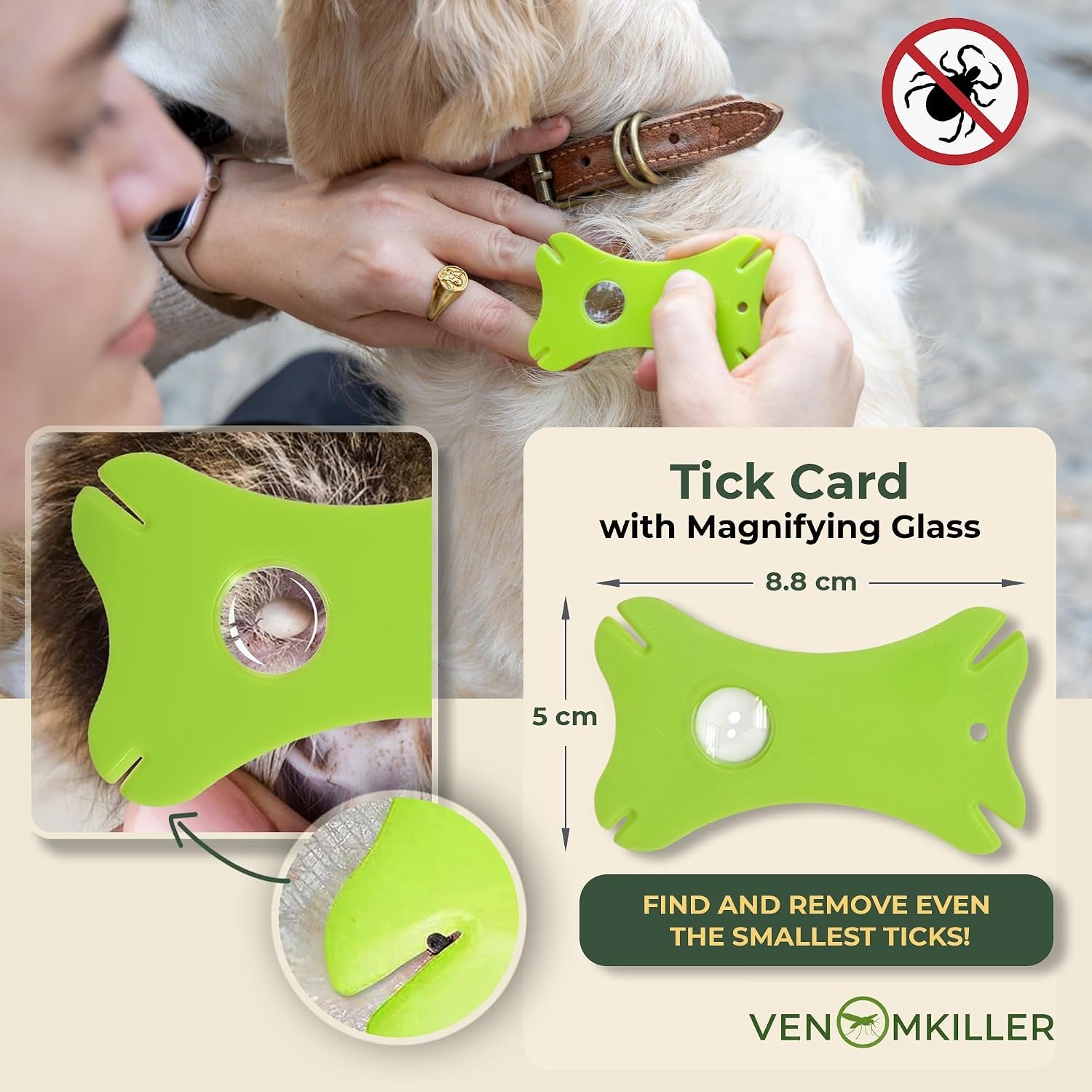 6-In-1 Tick Remover Kit – Tick Removal Tool Set with Stainless Steel Tick Tweezers, Tick Card, Hooks & Leather Case – Tick Remover for Dogs, Cats & Humans