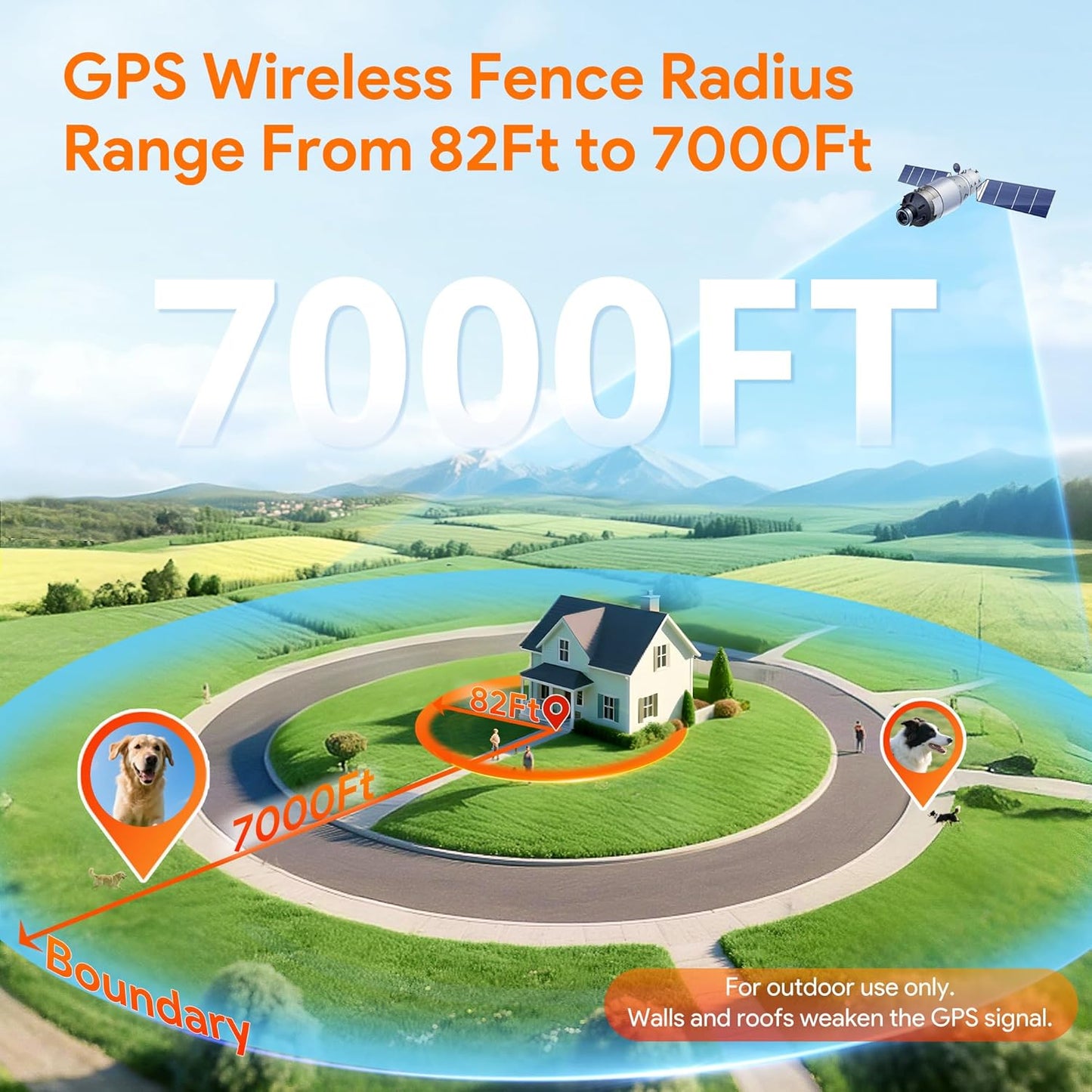 GPS Wireless Dog Fence &Training Collar with Remote, Free App, 82-7000Ft Electric Fence, 3 Training Modes, Waterproof LCD Collar for Dogs over 10Lbs, Outdoors