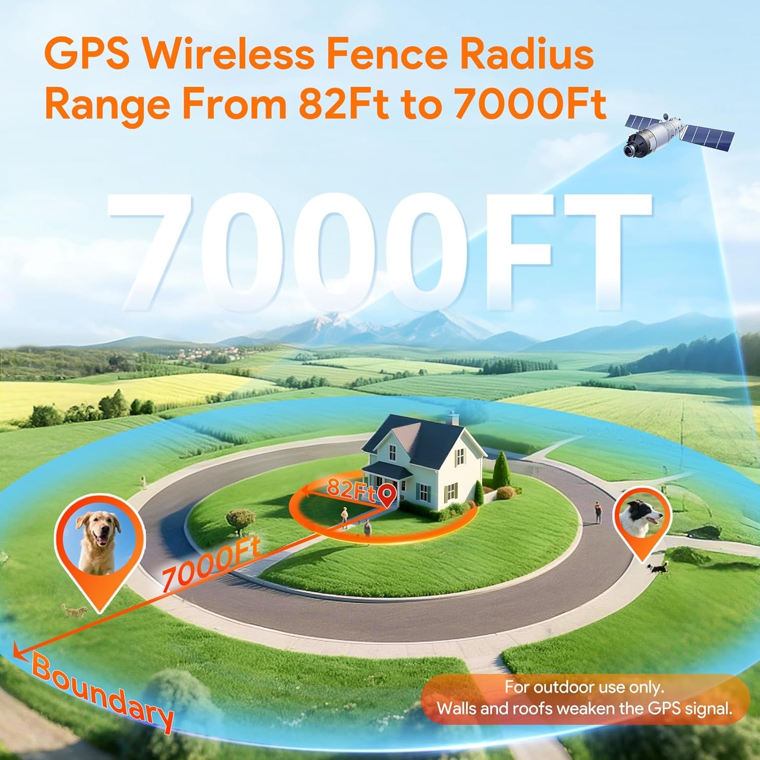 GPS Wireless Dog Fence &Training Collar with Remote, Free App, 82-7000Ft Electric Fence, 3 Training Modes, Waterproof LCD Collar for Dogs over 10Lbs, Outdoors