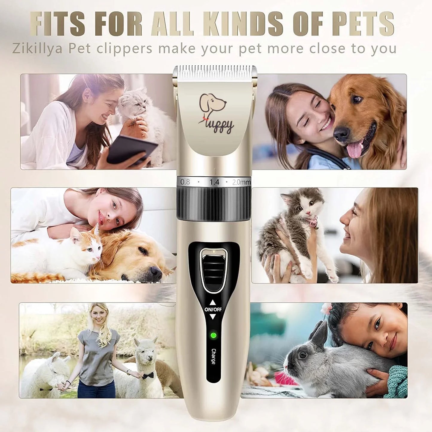 Dog Clippers, Grooming Low Noise Cordless Grooming Kit Thick Coats Shears Rechargeable Dogs Cats Other Pet Kit Gold