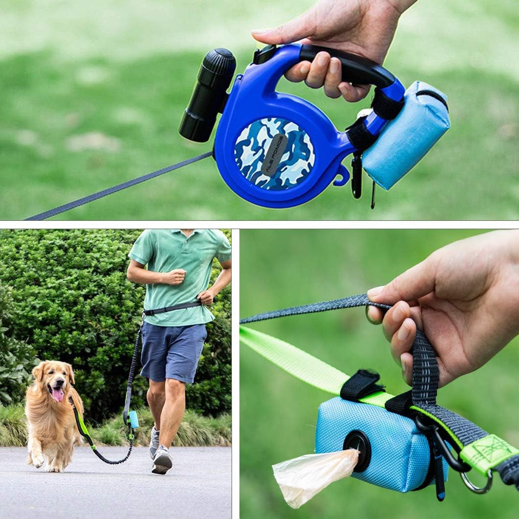 Dog Poop Bag Dispenser,2 Pack Poop Bag Holder Leash Attachment with Free Rolls Dog Poop Waste Bags and D-Ring- Lightweight & Soft, Great for Walking, Running Hiking (Bule)
