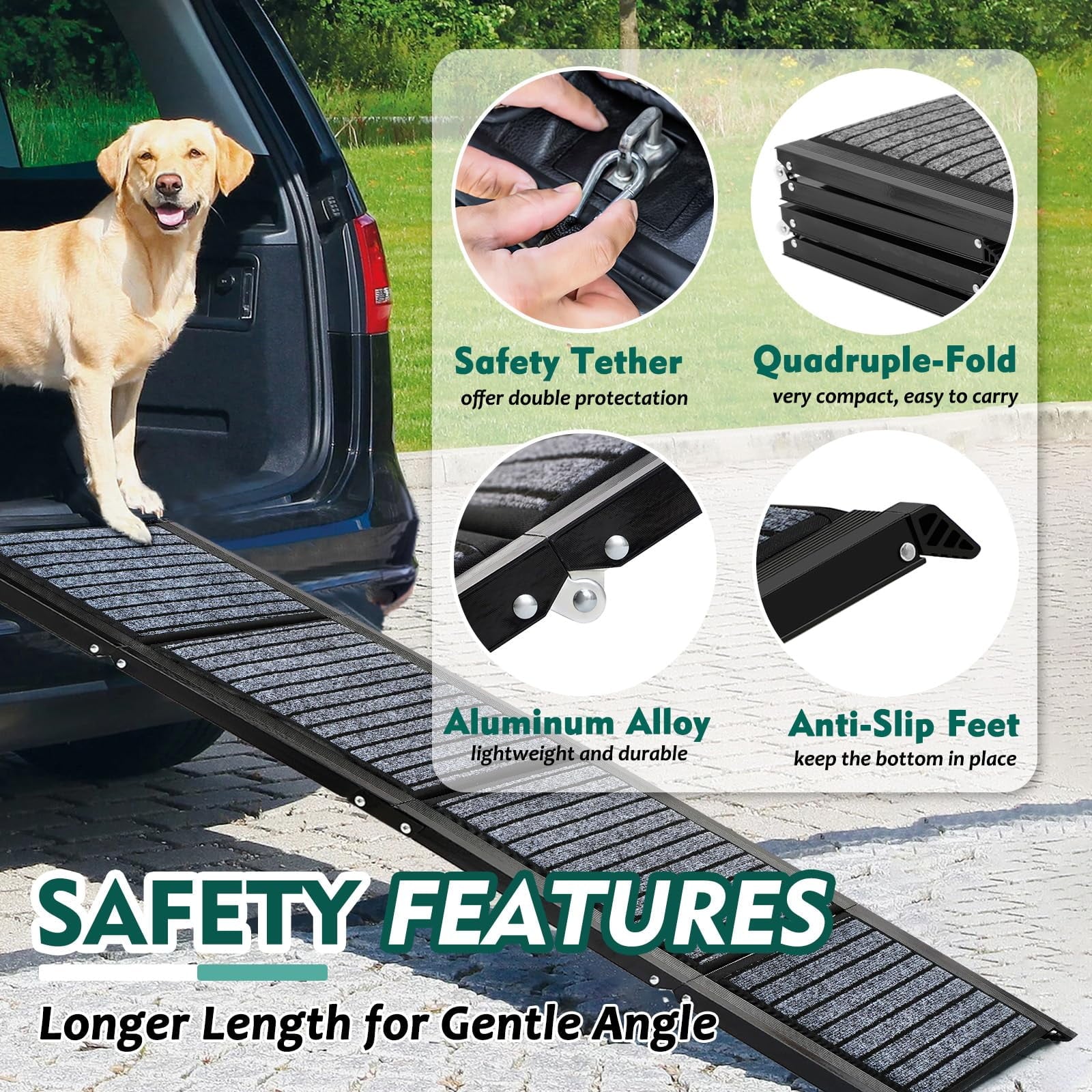 Furggis 67" Foldable Dog Ramps for Large Dogs, Dog Car Ramp with Non-Slip Rug Surface, Pet Ramp Stairs Portable,Dog Steps for Medium & Large Dogs up to 220 LBS Get into a Car, SUV & Truck