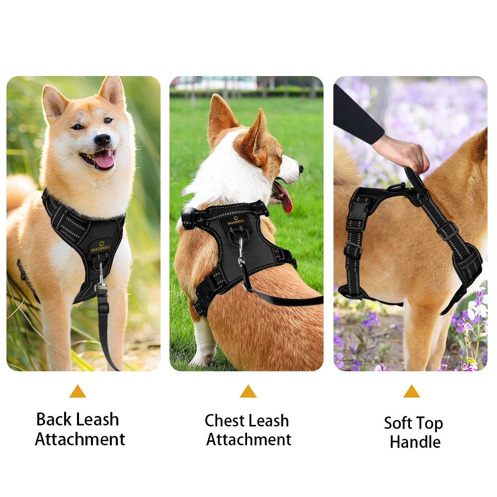 Reflective Dog Harness No Pull Dog Vest Harness with Handle, Breathable Padded Dog Chest Harness Adjustable for Medium Dog-Black M