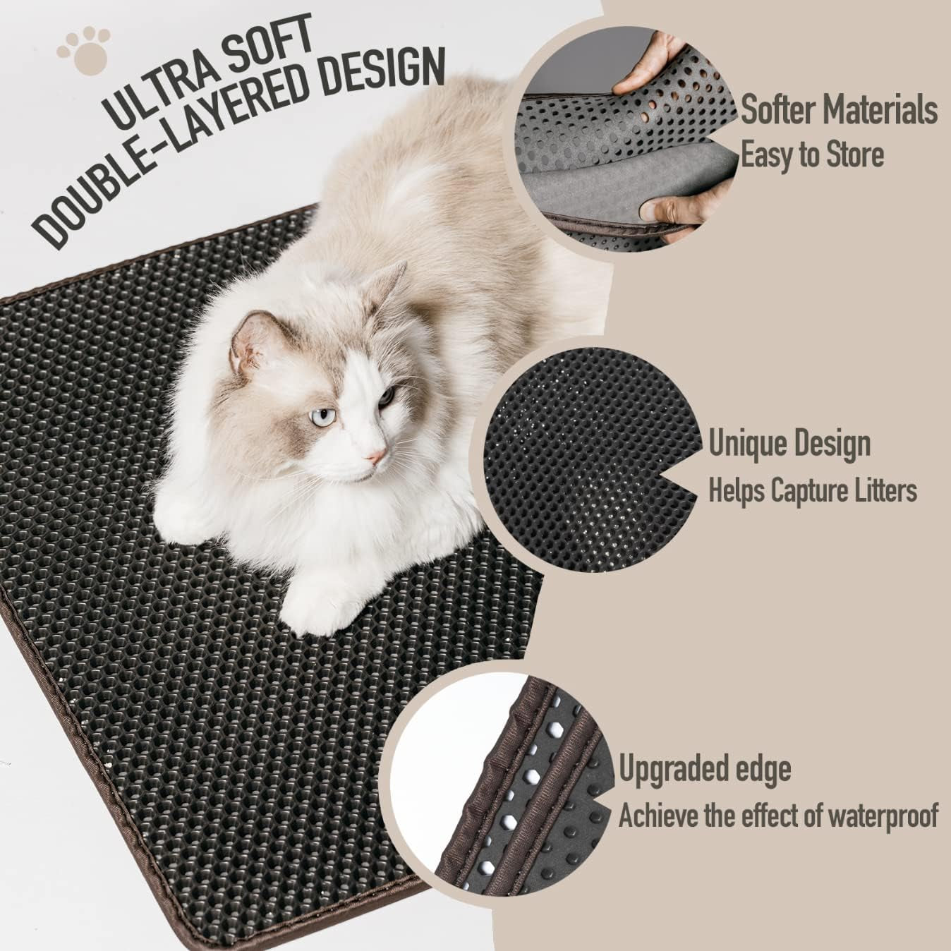 Cat Litter Mat: Double-Layer Easy Clean Litter Trapping Mat Catcher 29.5 X 23.6'' for Cat Litter Box, No Phthalate, Urine Proof & Waterproof, Larger Holes Kitty Litter Mat (Honeycomb Pattern)