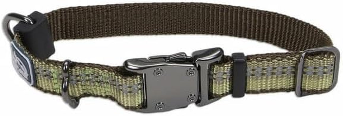 Pet K9 Explorer Reflective Adjustable Dog Collar - Comfortable Collar for the Outdoors - Durable, Lightweight Accessory with Side-Release Buckle - Fern, 5/8" X 10-14"